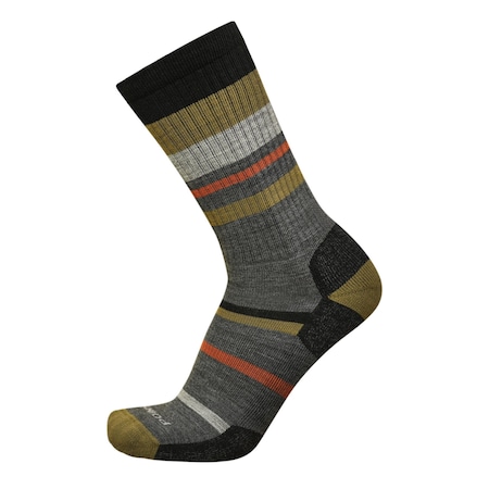 Mixed Stripe Light Cushion Crew Socks, Coyote Brown, Extra Large, PR